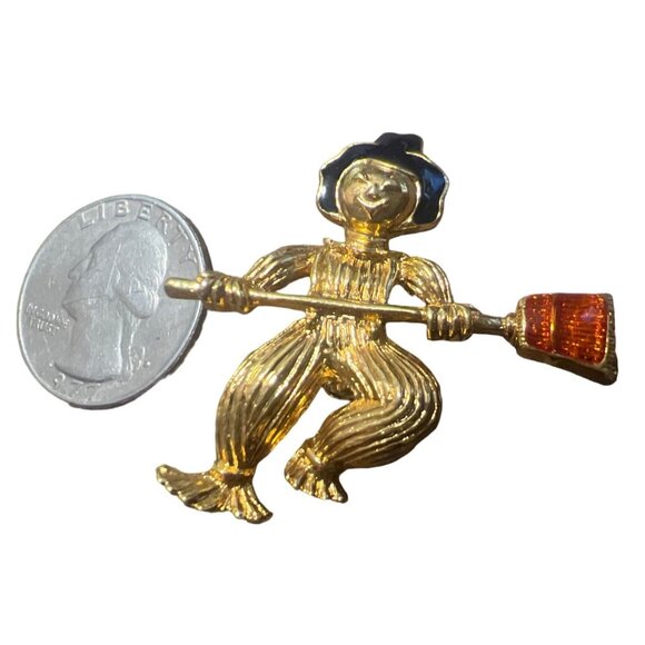 Vintage Avon Scarecrow Gold Tone Brooch Black Orange Enamel Halloween Rare Pin - Picture 5 of 5